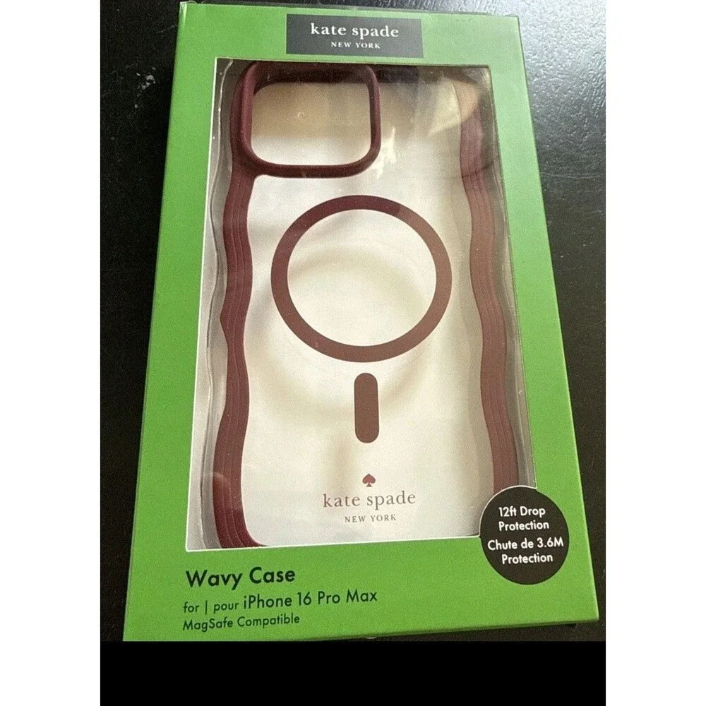 Kate Spade iPhone 16 Pro Max Case w MagSafe Maroon Red Wavy